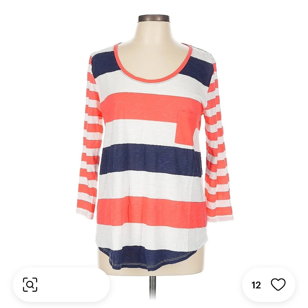 Garnet Hill Pink and Blue Relaxed Boxy Long Sleeve Tee